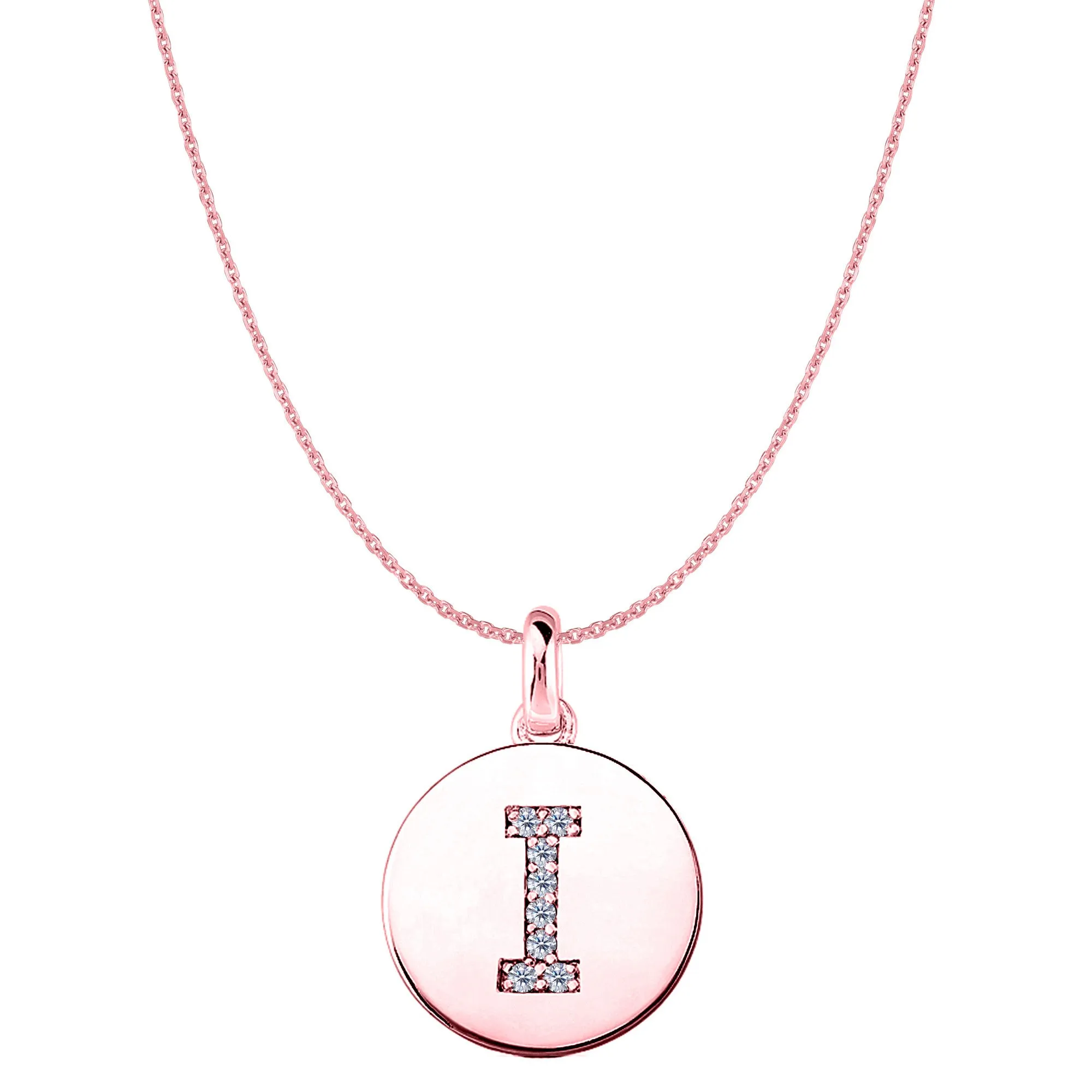"I" Diamond Initial 14K Rose Gold Disk Pendant (0.08ct)