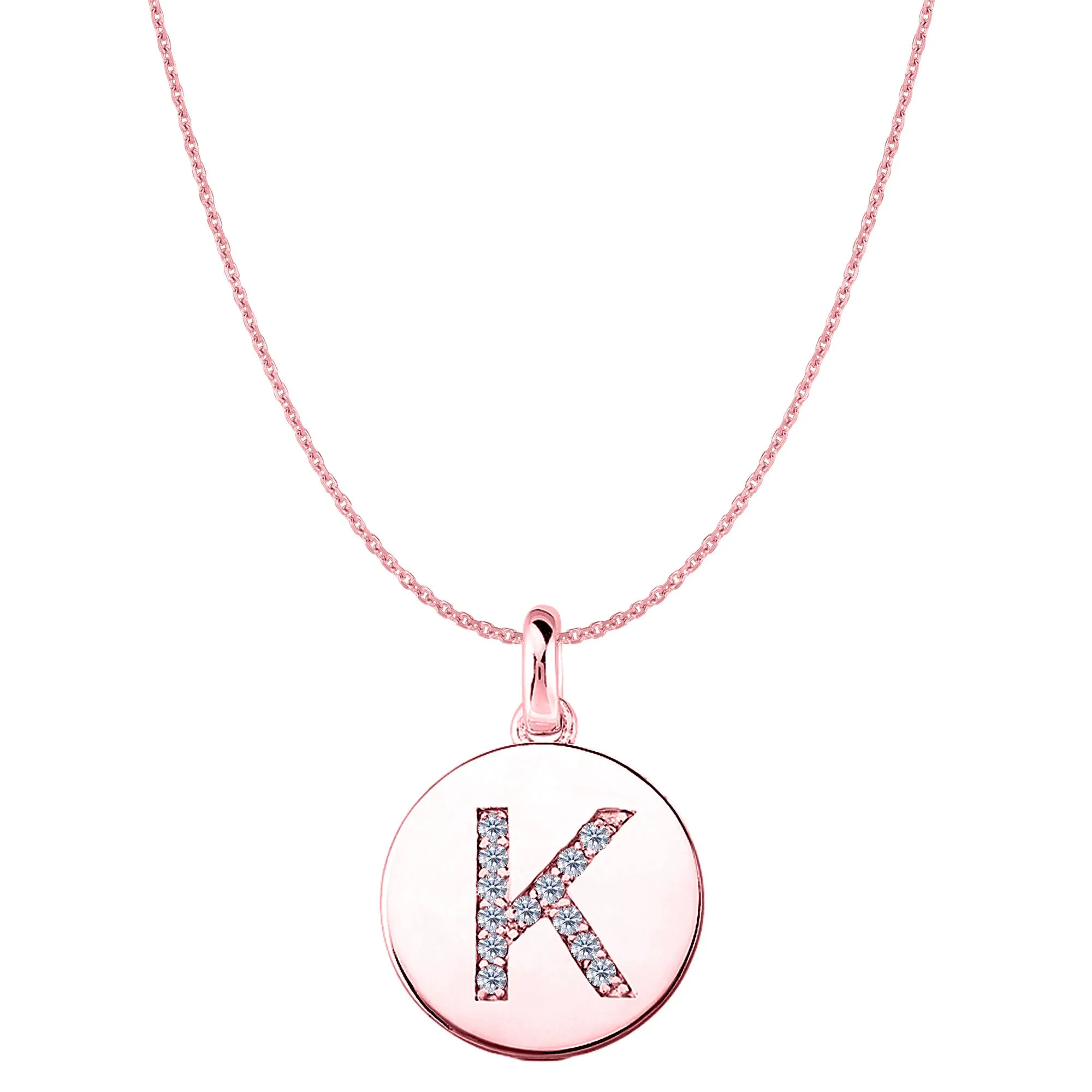 "K" Diamond Initial 14K Rose Gold Disk Pendant (0.13ct)