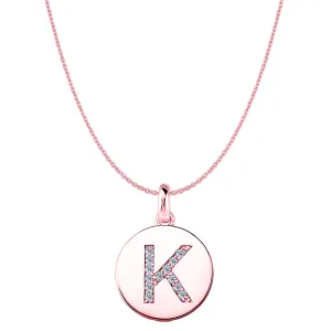 "K" Diamond Initial 14K Rose Gold Disk Pendant (0.13ct)
