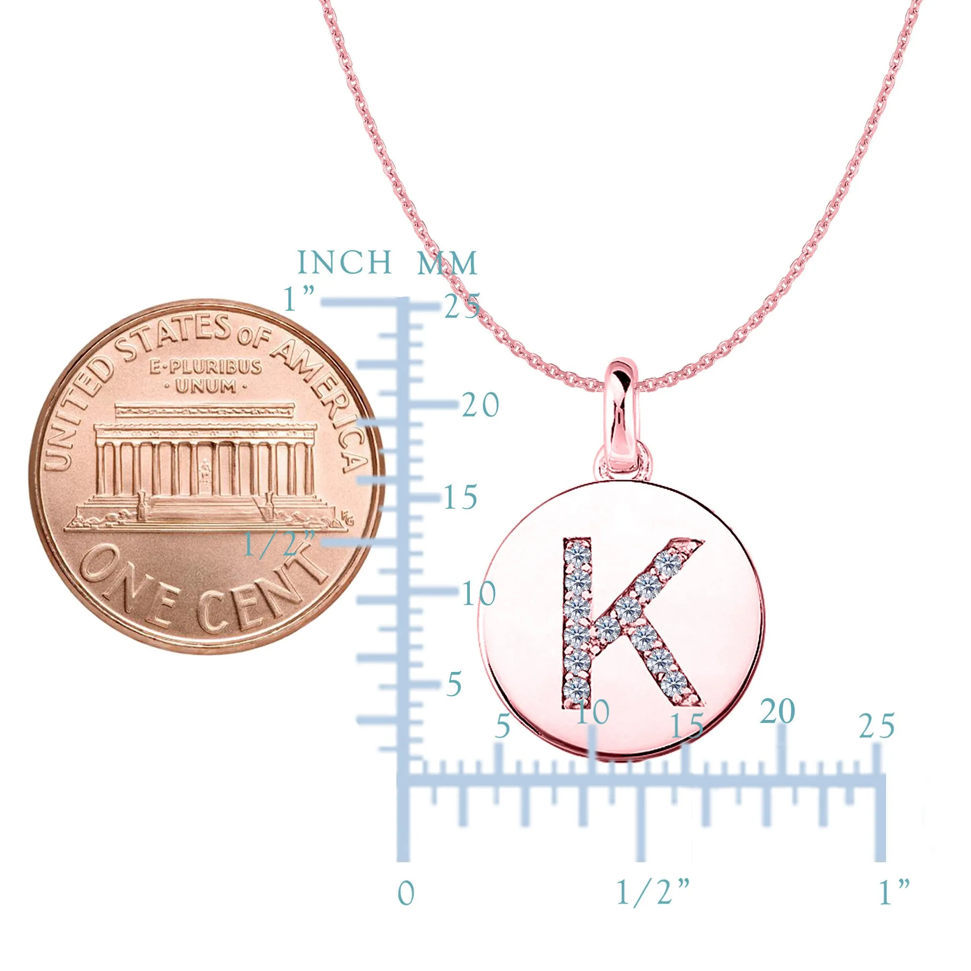 "K" Diamond Initial 14K Rose Gold Disk Pendant (0.13ct)