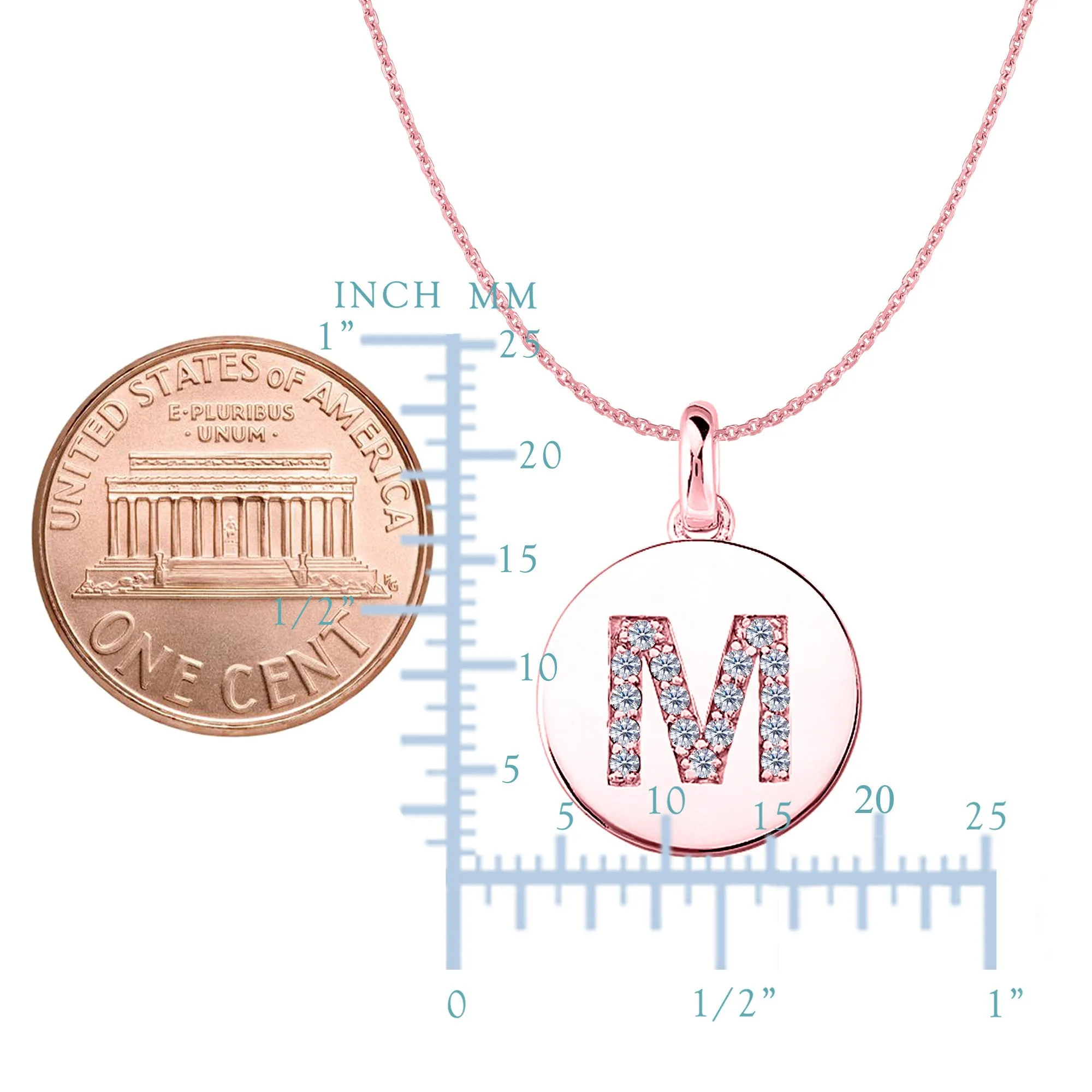 "M" Diamond Initial 14K Rose Gold Disk Pendant (0.17ct)