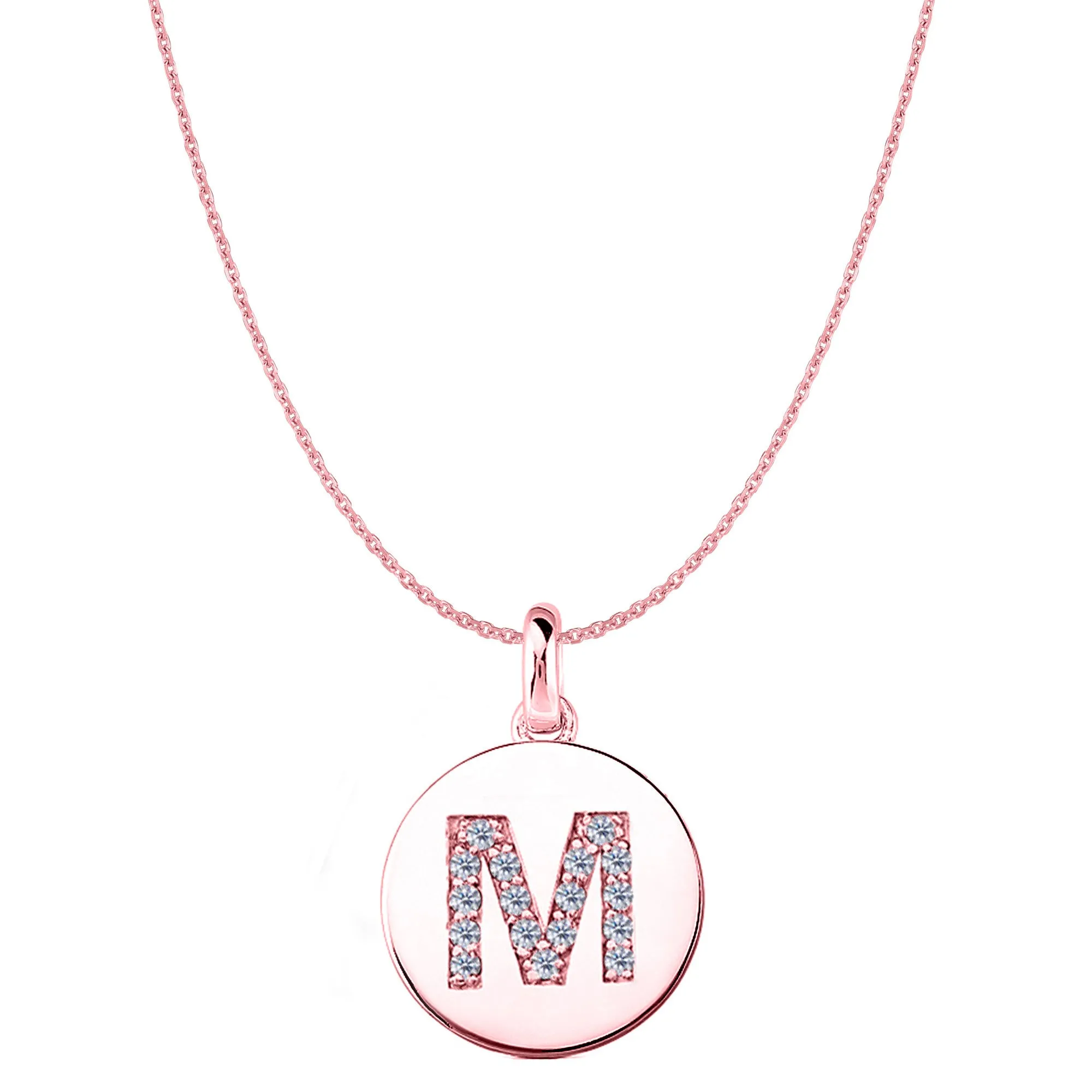 "M" Diamond Initial 14K Rose Gold Disk Pendant (0.17ct)