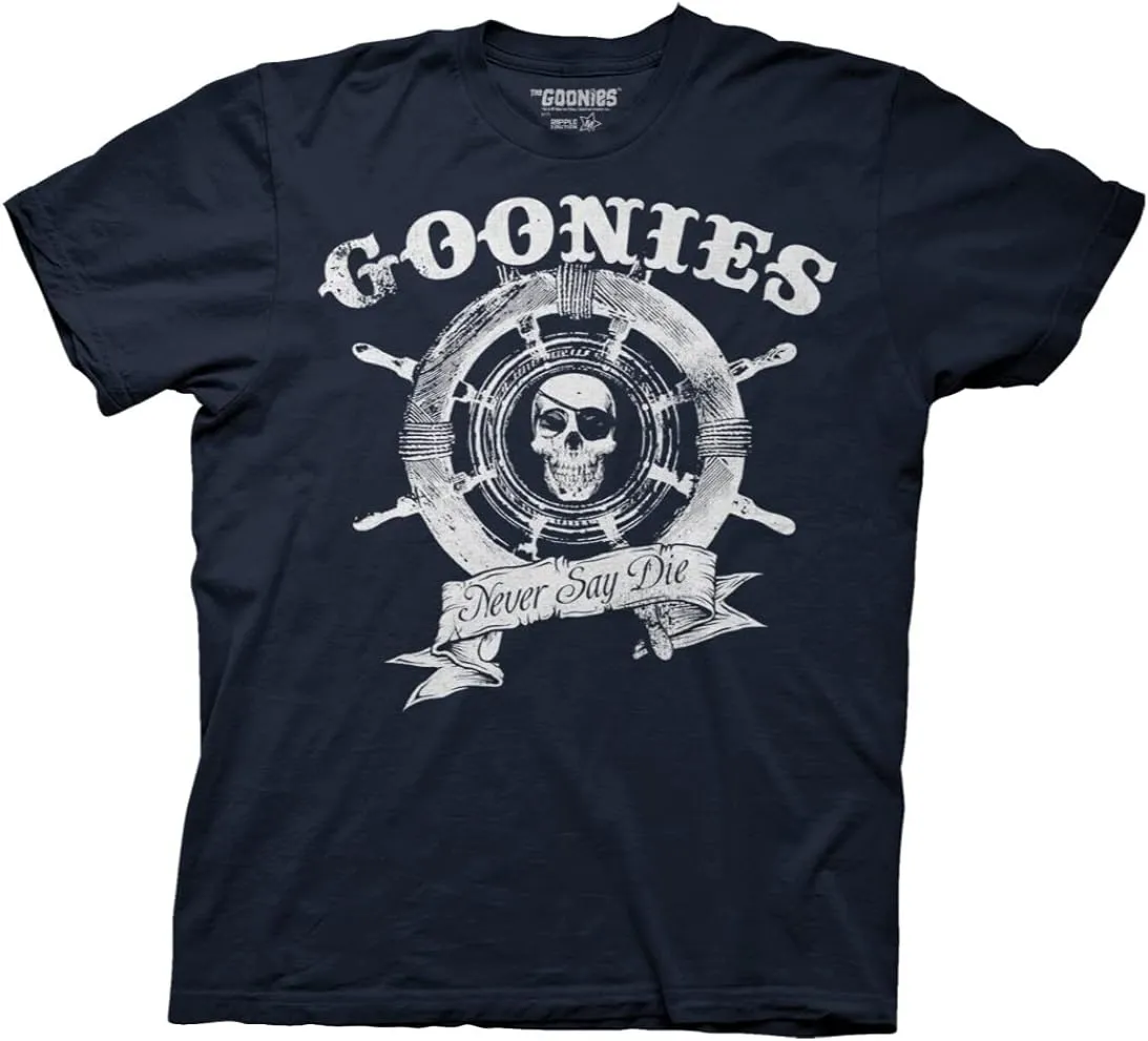 Ripple Junction The Goonies Men's Short Sleeve T-Shirt Captain's Wheel Never Say Die Quote 1980's Comedy Officially Licensed
