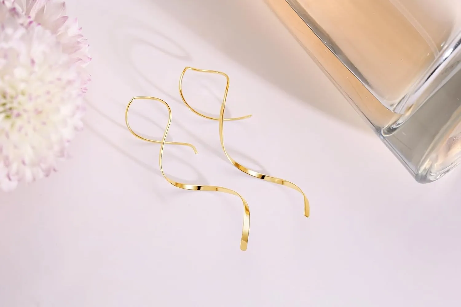 Spiral Threader Earrings, 925 Sterling Silver, Drop Dangle Handmade Twisted Linear Curved Minimal Everyday Earrings (Gold)