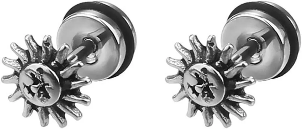 Stainless Steel Retro Vintage Sun Shape Screw Back Stud Earrings