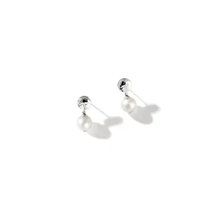 Sterling Silver Classic Chain Hammered Pearl 9-9.5mm Earrings