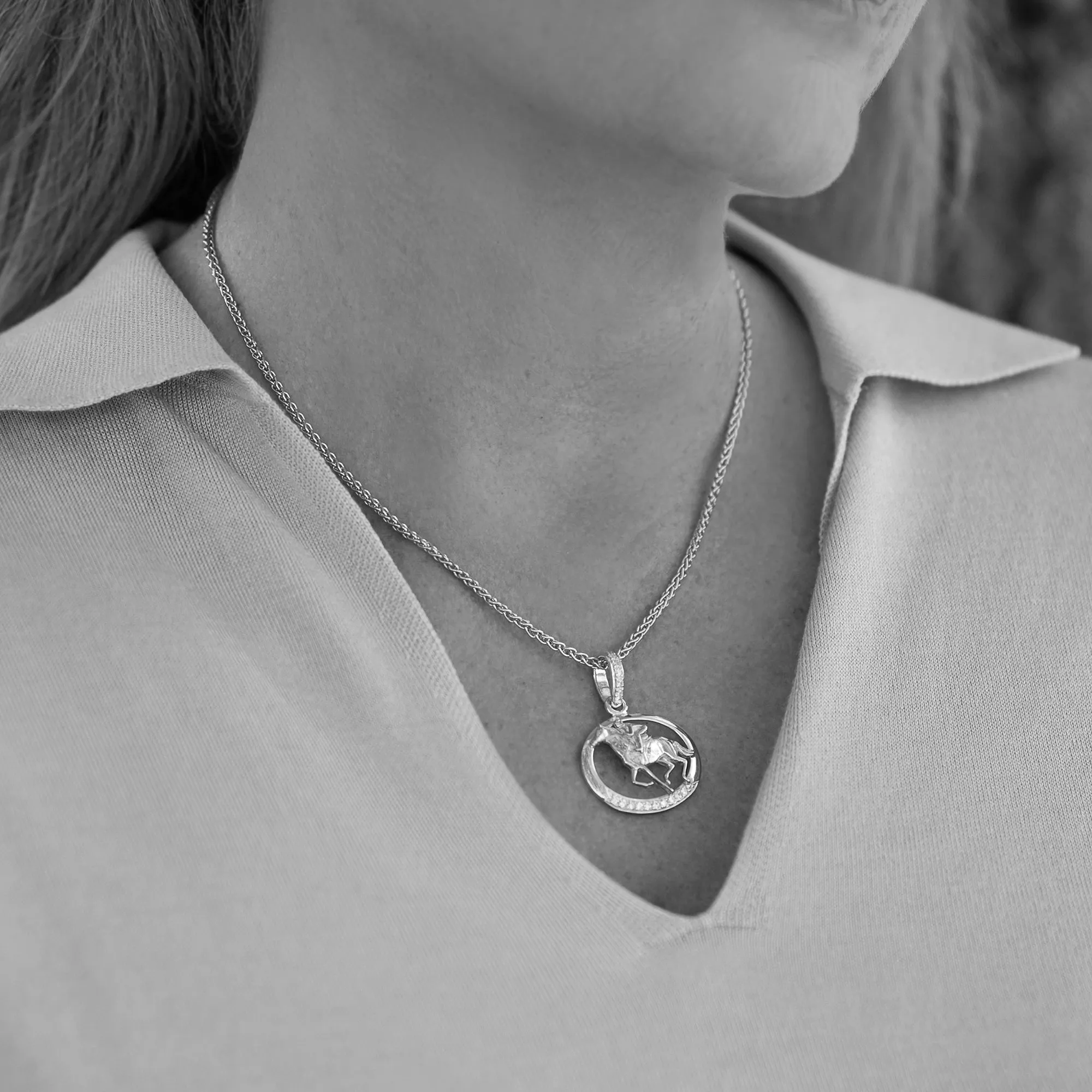 Sterling Silver Racehorse in an Oval Frame