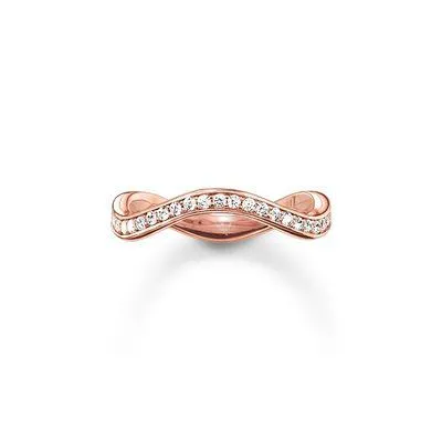 STERLING SILVER ROSE GOLD PLATED ETERNITY WAVE RING SIZE 52