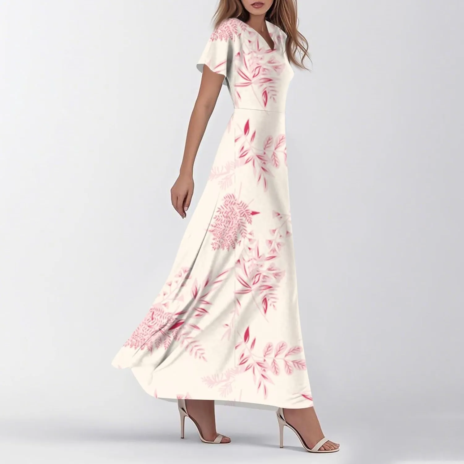 Summer Maxi Dresses for Women 2025 Floral V Neck Long Sundresses for Beach Vacation Casual Flowy Elegant Dress