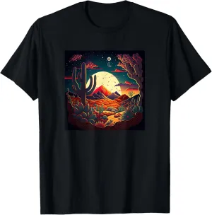 Trippy Desert Landscape Psychedelic Scene Cactus Mountains T-Shirt