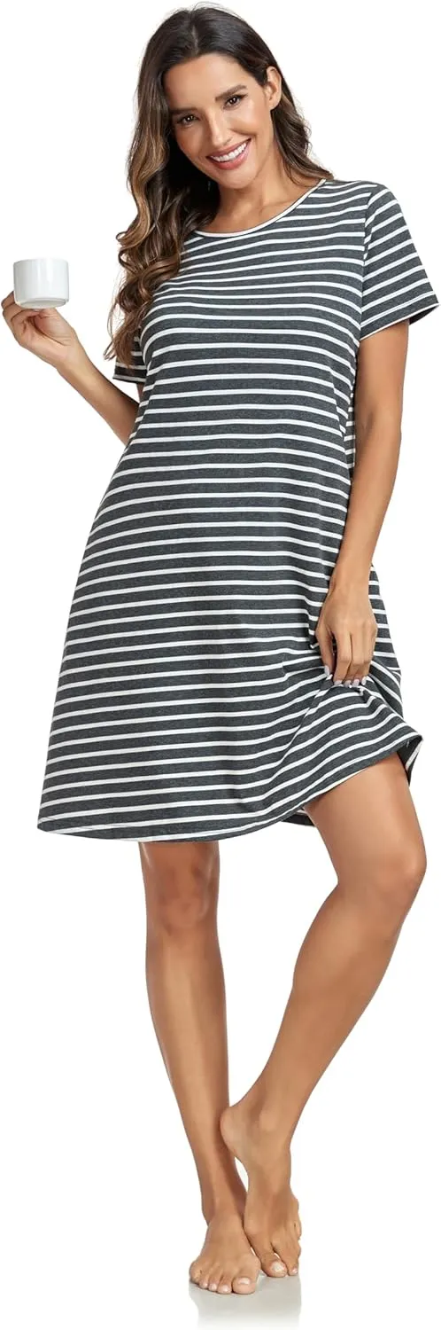 VintageClothing Womens Casual Summer T Shirt Dress Swing Loose Fit Short Sleeve Tunic Dress with Pockets for Women