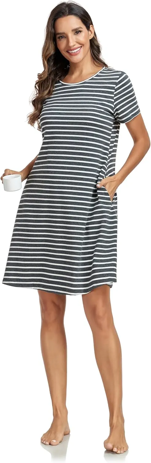VintageClothing Womens Casual Summer T Shirt Dress Swing Loose Fit Short Sleeve Tunic Dress with Pockets for Women
