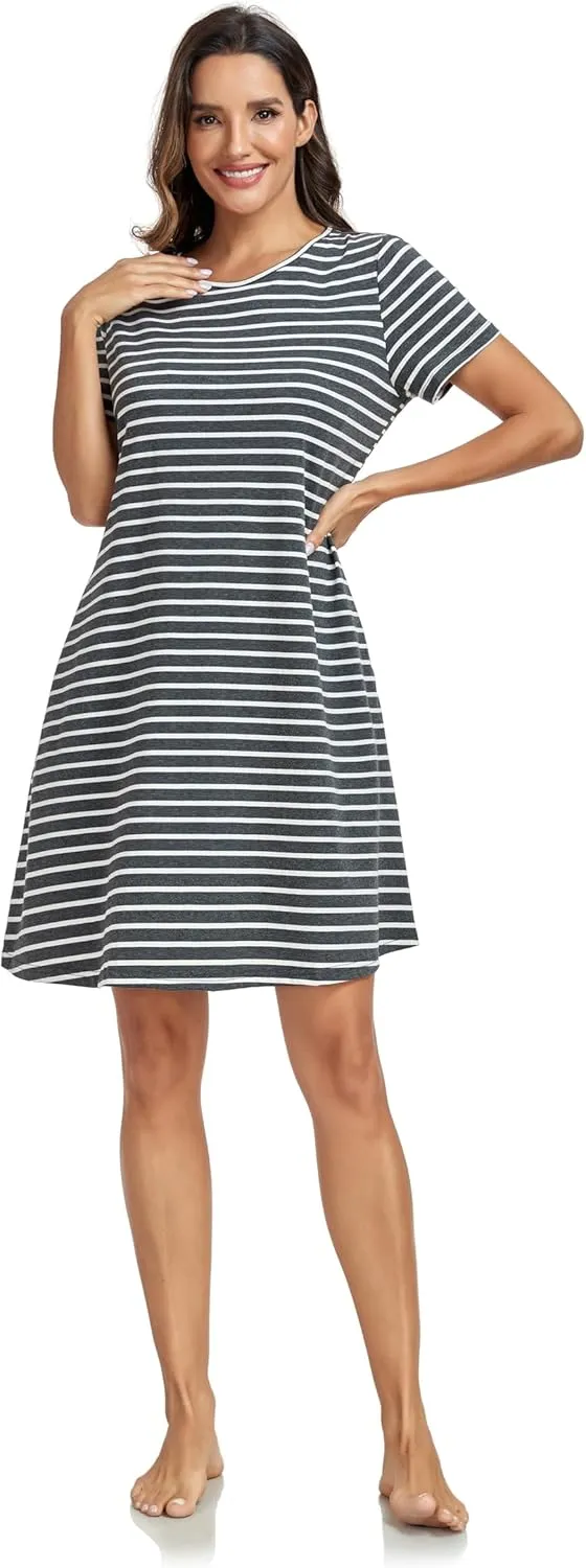 VintageClothing Womens Casual Summer T Shirt Dress Swing Loose Fit Short Sleeve Tunic Dress with Pockets for Women