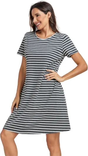 VintageClothing Womens Casual Summer T Shirt Dress Swing Loose Fit Short Sleeve Tunic Dress with Pockets for Women