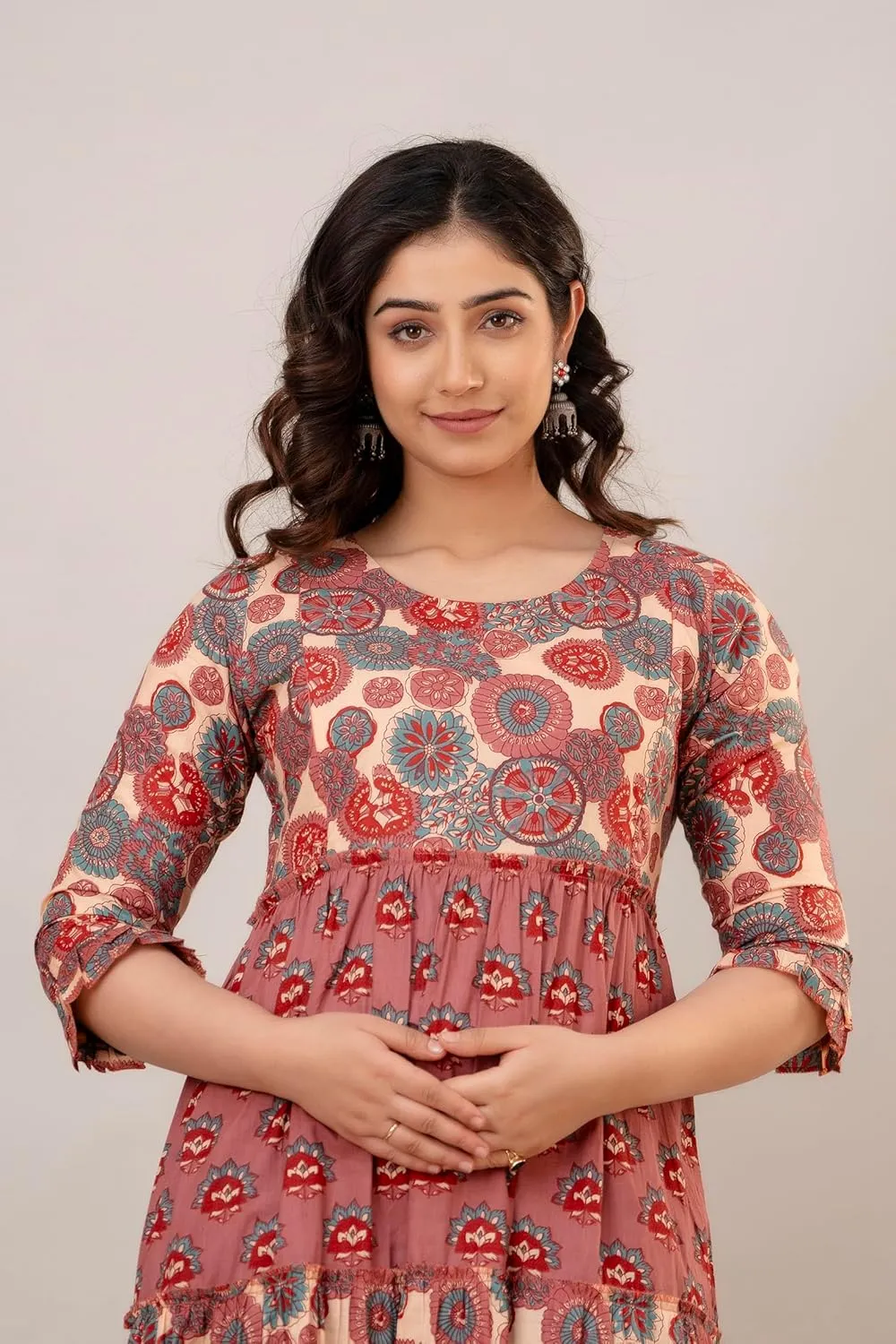 Women's Maternity Kurti for Women with Breastfeeding Dress with Floral Maxi Maternity Dress