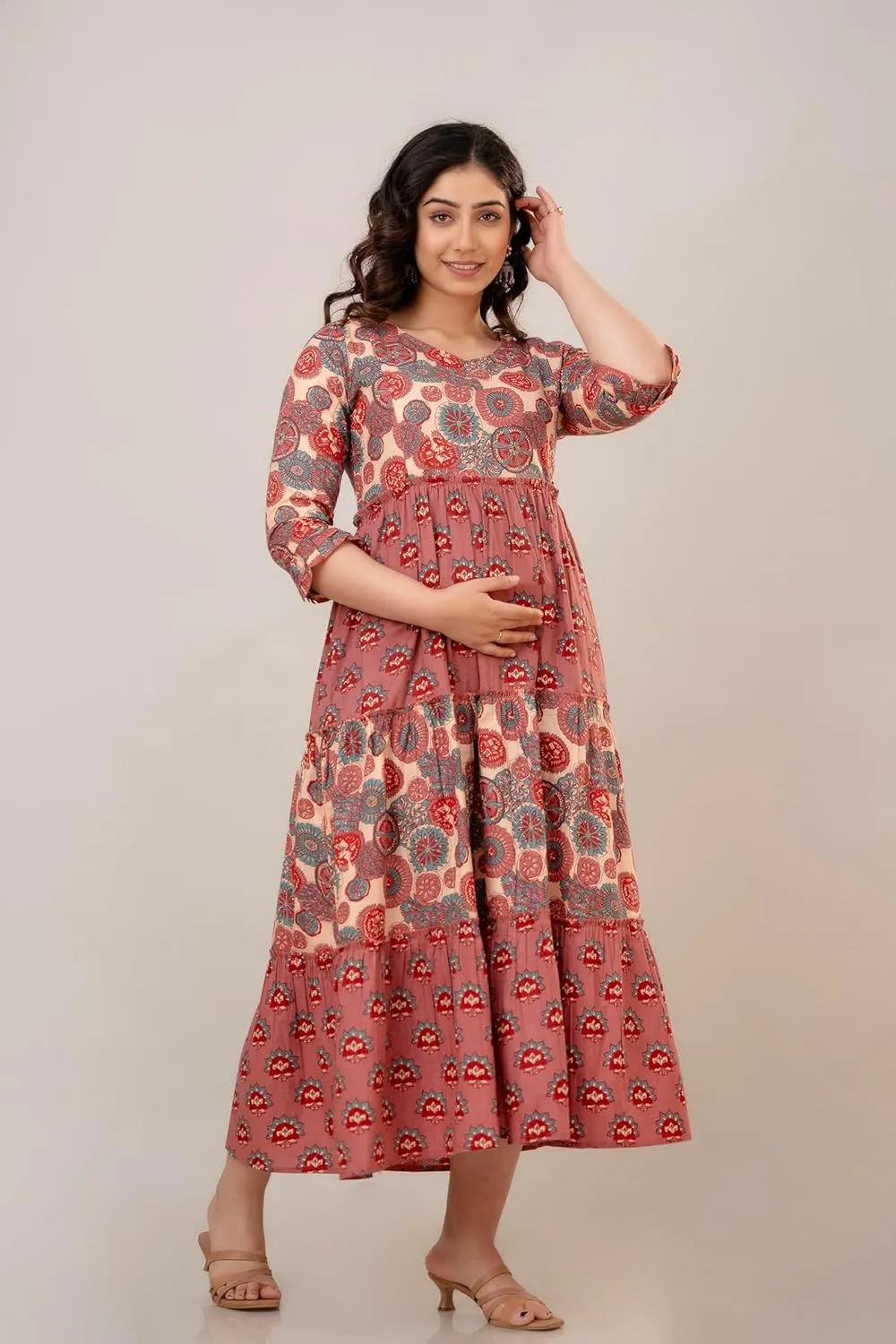 Women's Maternity Kurti for Women with Breastfeeding Dress with Floral Maxi Maternity Dress