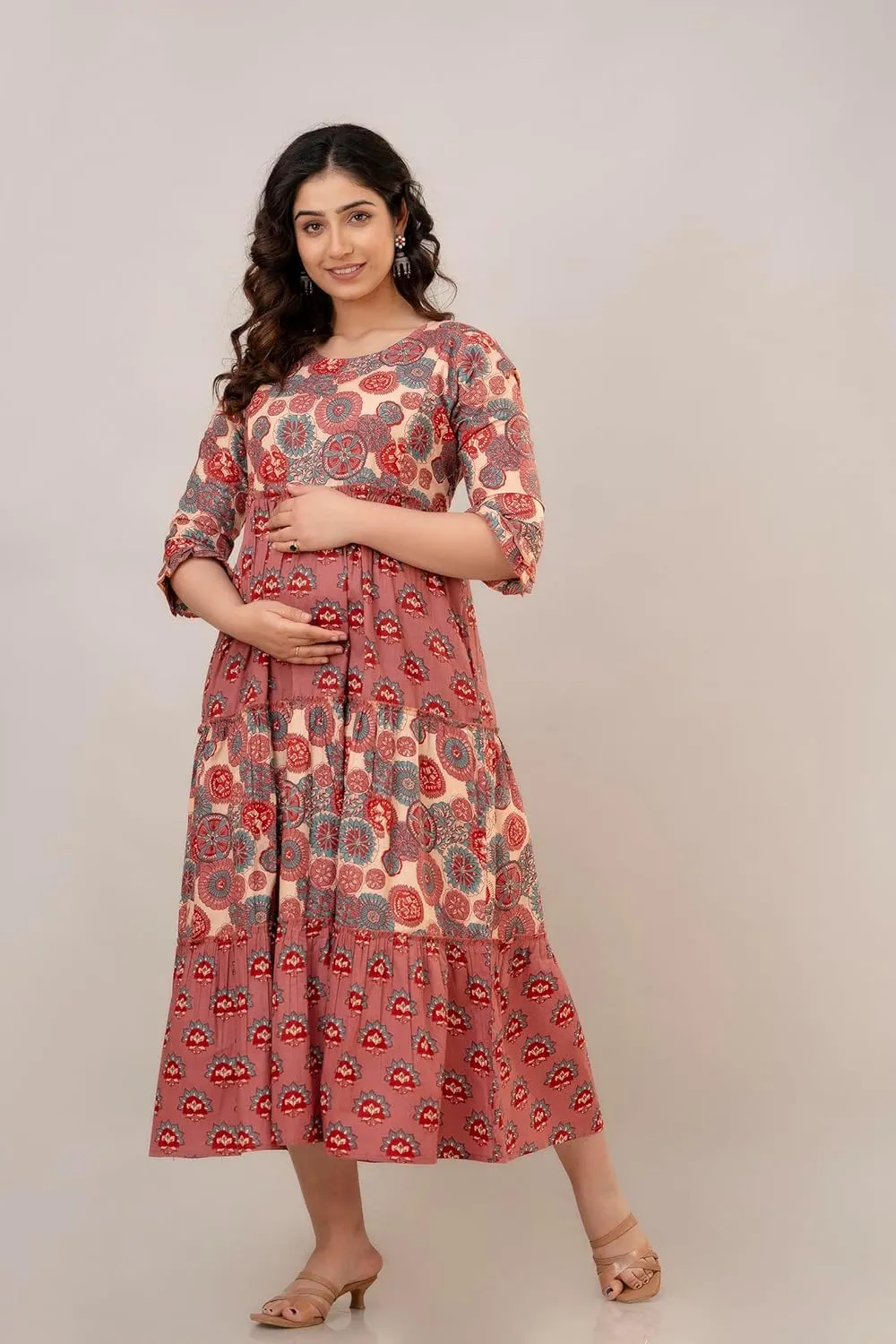 Women's Maternity Kurti for Women with Breastfeeding Dress with Floral Maxi Maternity Dress