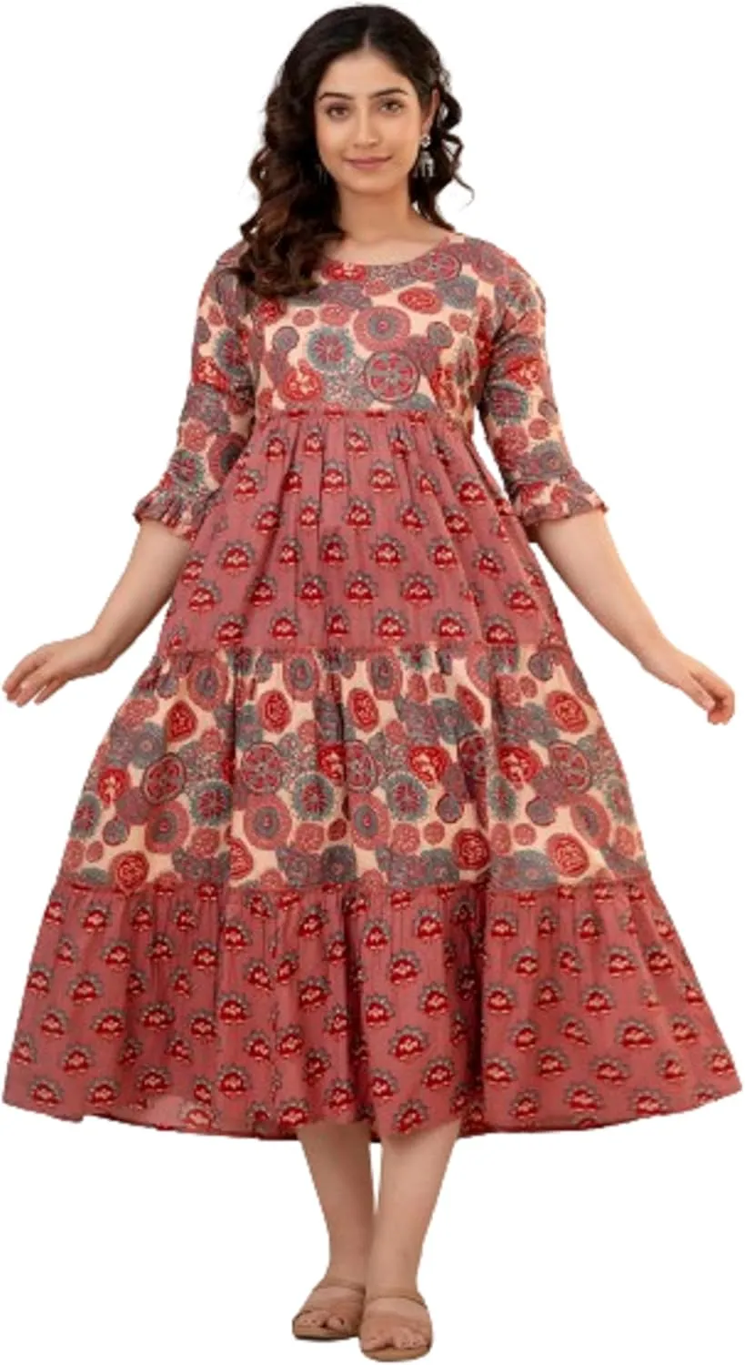 Women's Maternity Kurti for Women with Breastfeeding Dress with Floral Maxi Maternity Dress