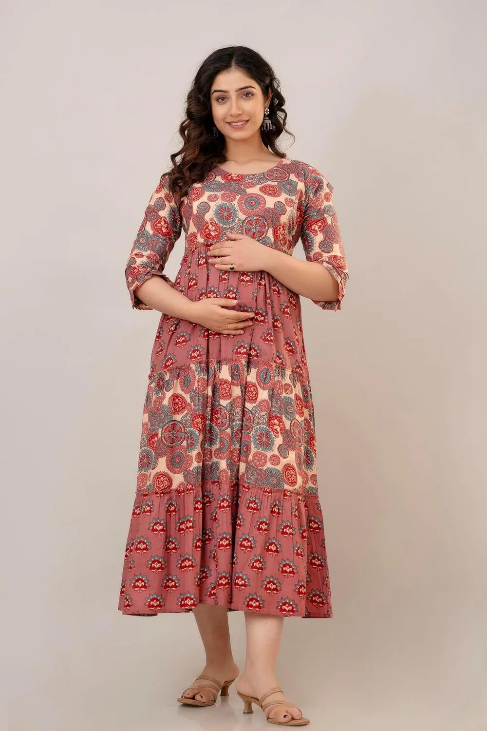 Women's Maternity Kurti for Women with Breastfeeding Dress with Floral Maxi Maternity Dress