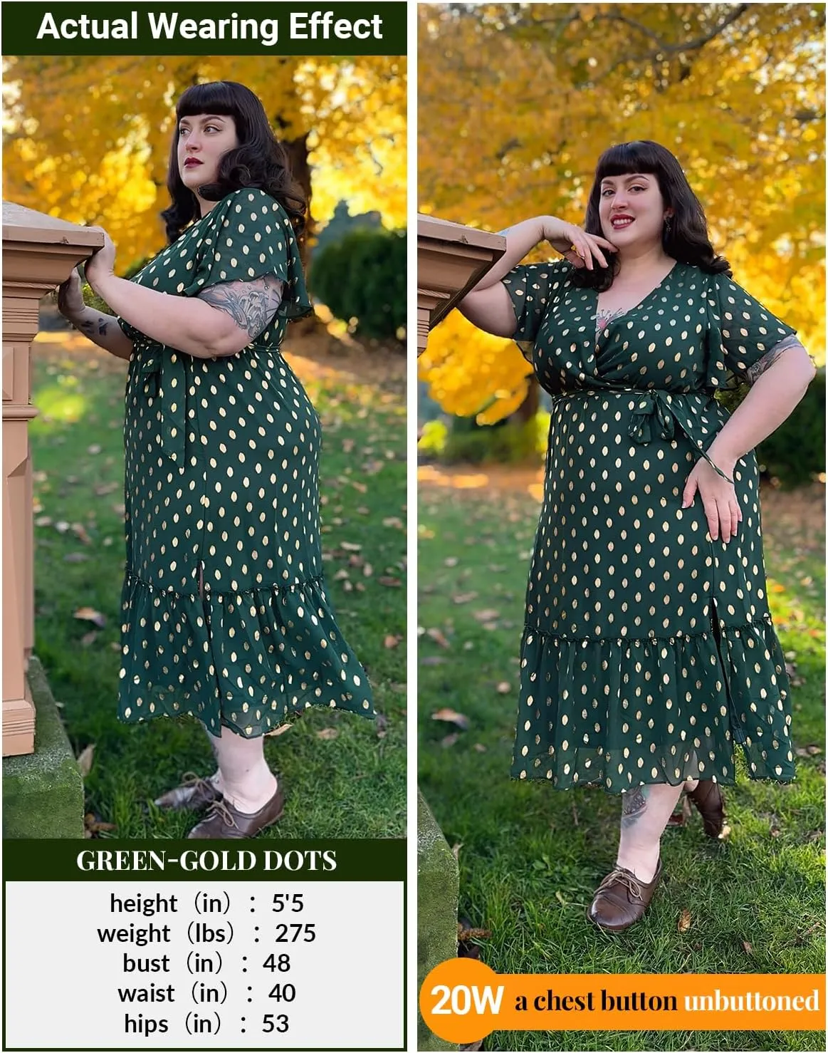 Women's Plus Size Dress for Wedding Guest - Semi Formal Cocktail Holiday Gold Dot Midi Dresses