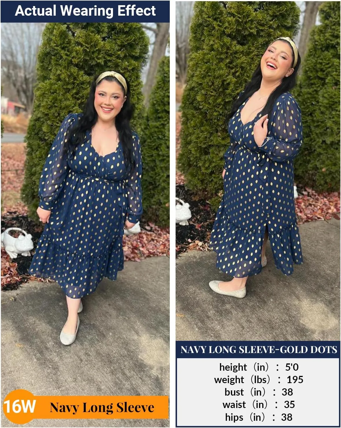 Women's Plus Size Dress for Wedding Guest - Semi Formal Cocktail Holiday Gold Dot Midi Dresses