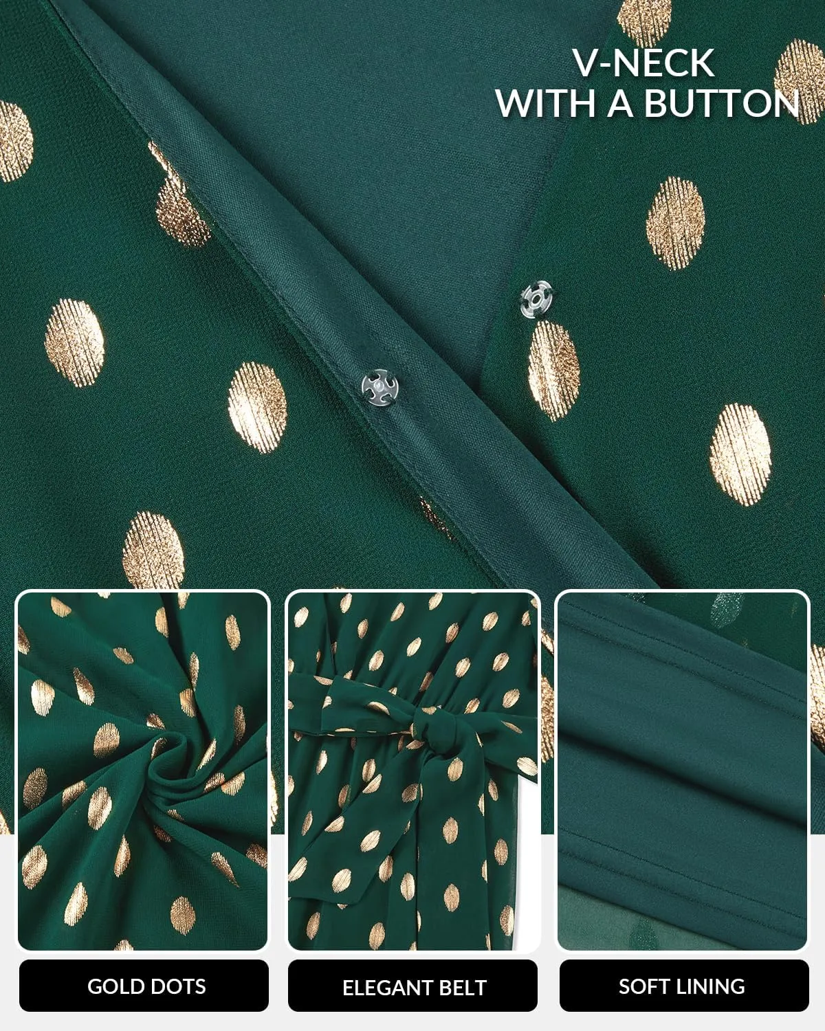 Women's Plus Size Dress for Wedding Guest - Semi Formal Cocktail Holiday Gold Dot Midi Dresses